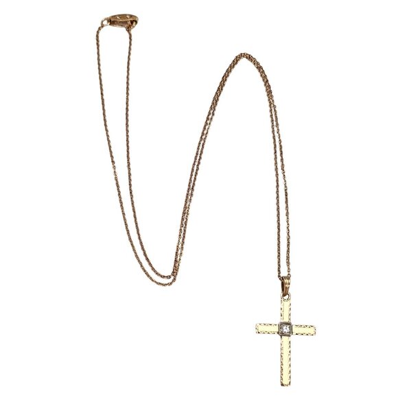 10K Yellow Gold, Diamond Chip Cross Pendant Vintage Chain Necklace 18.5" L, L542 - Picture 12 of 12